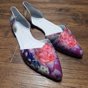 Ted Baker Rikyu Floral D'Orsay Pointed Toe Jelly Flats 40 9.5